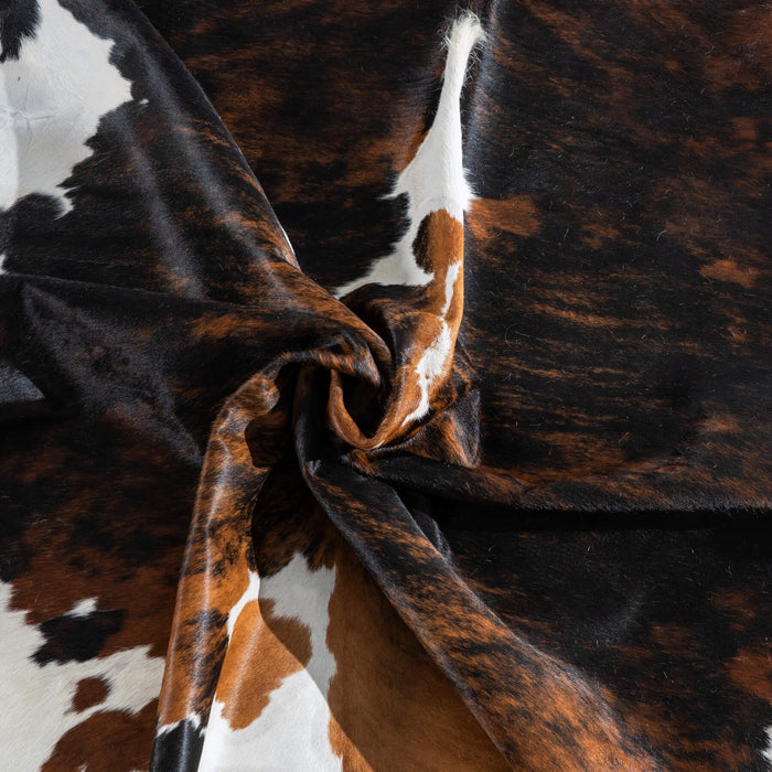 Tricolor Brindle Mix Cowhide Rug Size 7'10" L x 6'10" W 9578
