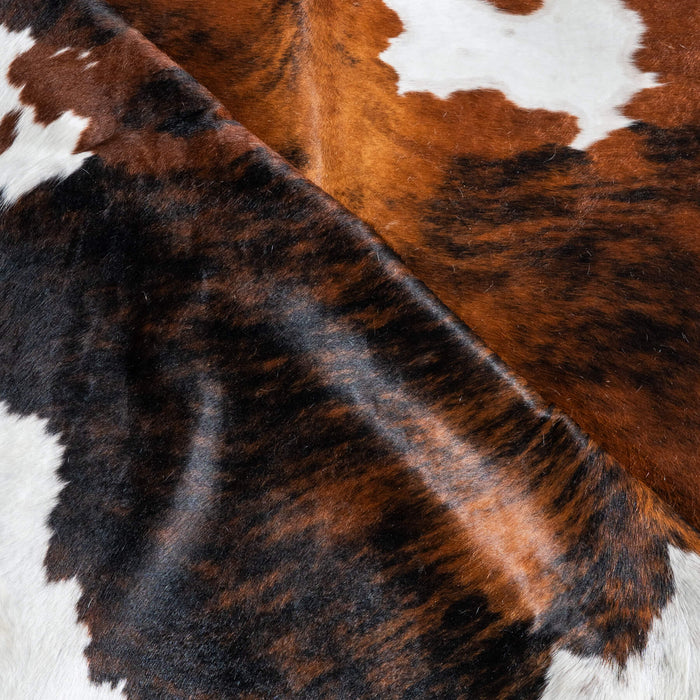 Tricolor Brindle Mix Cowhide Rug Size 7'9" L x 6'4" W 9586