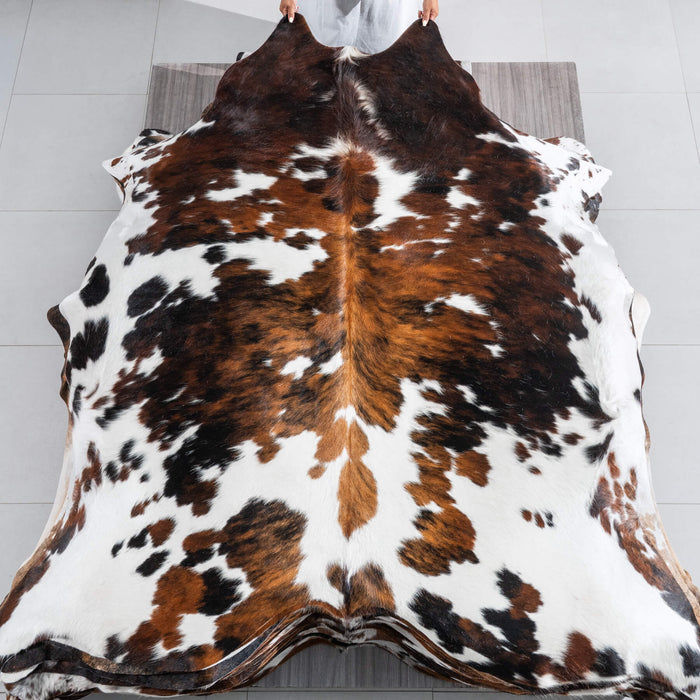 Tricolor Cowhide Rug Size 7'4" L x 6'9" W 9594