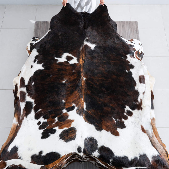 Dark Tricolor Cowhide Rug Size 7'11" L x 6'4" W 9601