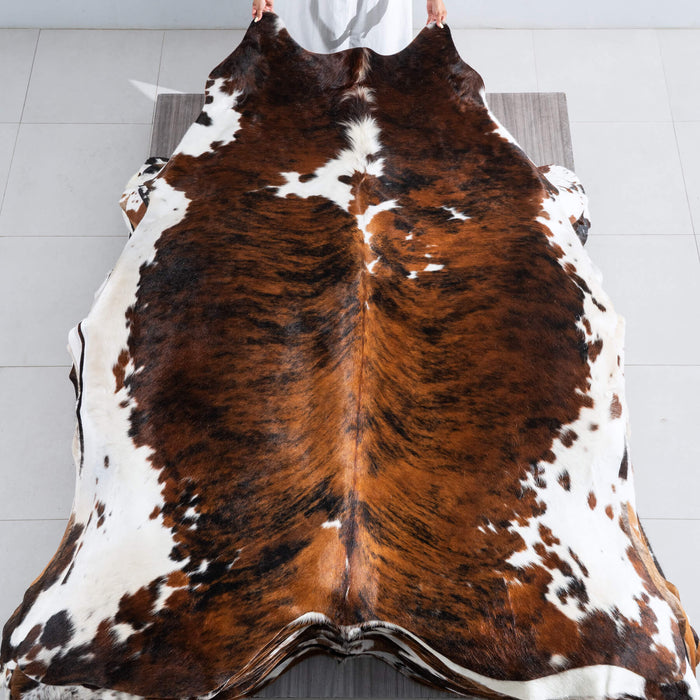Tricolor Brindle Mix Cowhide Rug Size 7'10" L x 6'4" W 9605