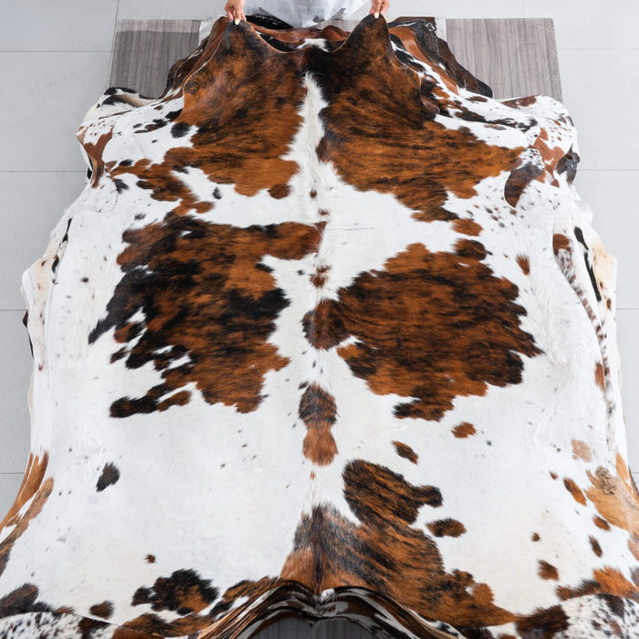 White Tricolor Cowhide Rug Size 6'5" L x 6'8" W 9609