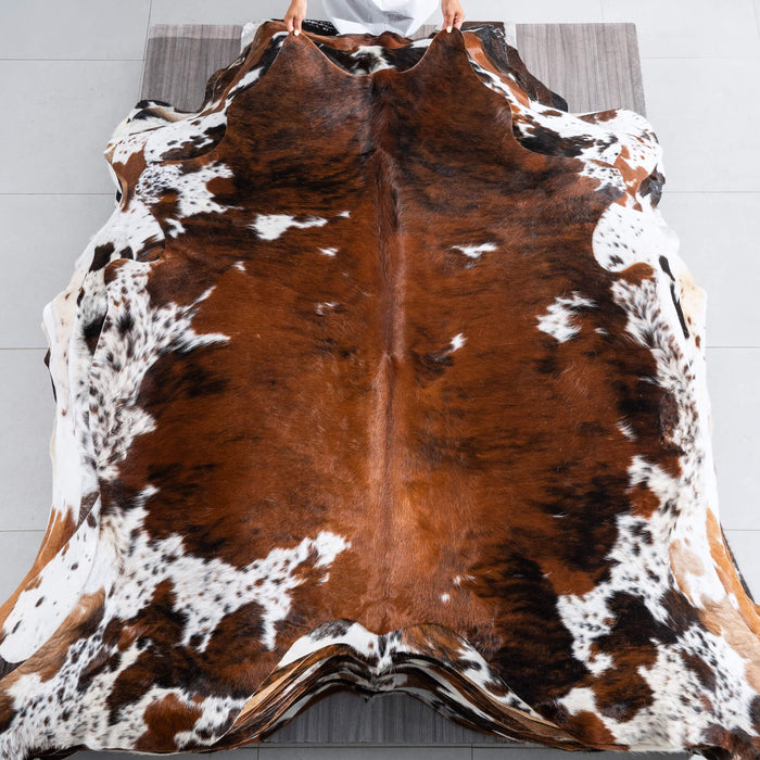 Tricolor Brindle Mix Cowhide Rug Size 6'11" L x 6'7" W 9610