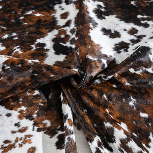 White Tricolor Cowhide Rug Size 7'3" L x 6'5" W 9611