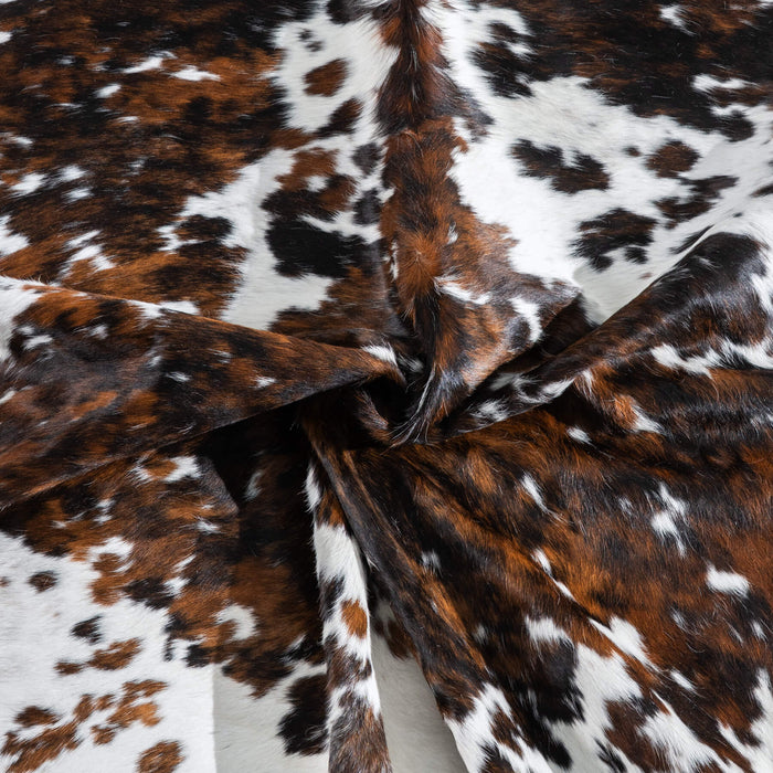 White Tricolor Cowhide Rug Size 7'3" L x 6'5" W 9611