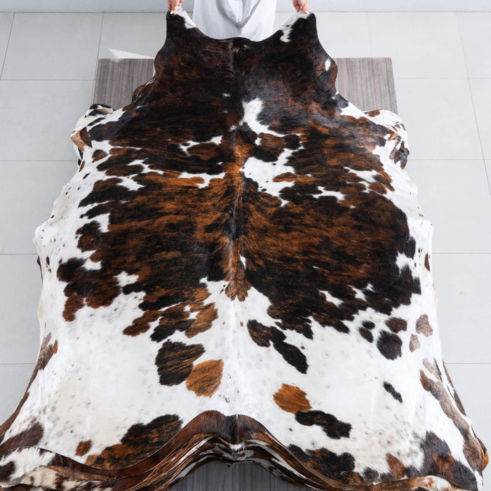 Dark Tricolor Cowhide Rug Size 7'9" L x 7'3" W 9621