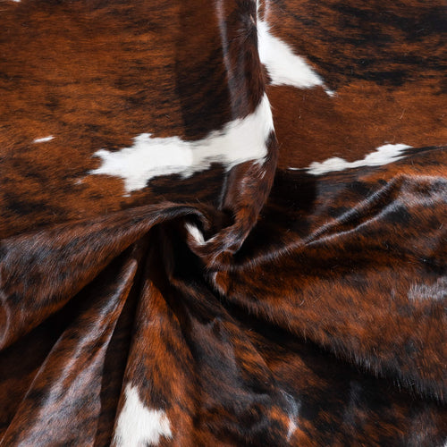 Tricolor Brindle Mix Cowhide Rug Size 7'1" L x 6'9" W 9630