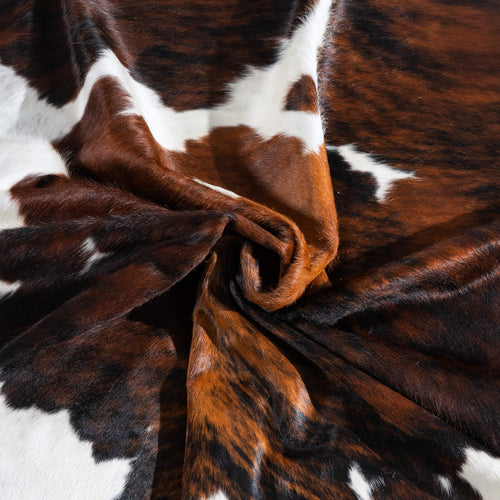Tricolor Brindle Mix Cowhide Rug Size 7'9" L x 6'2" W 9635