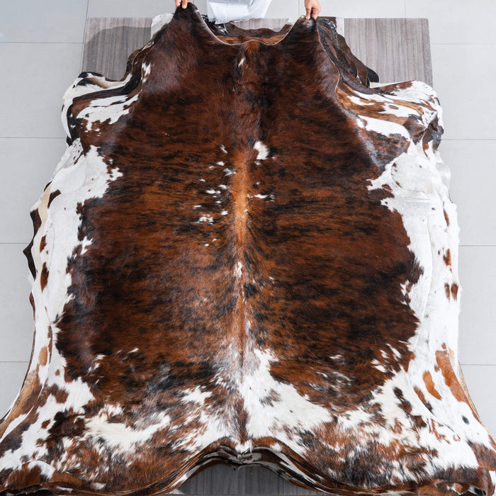 Tricolor Brindle Mix Cowhide Rug Size 6'8" L x 6'3" W 9640