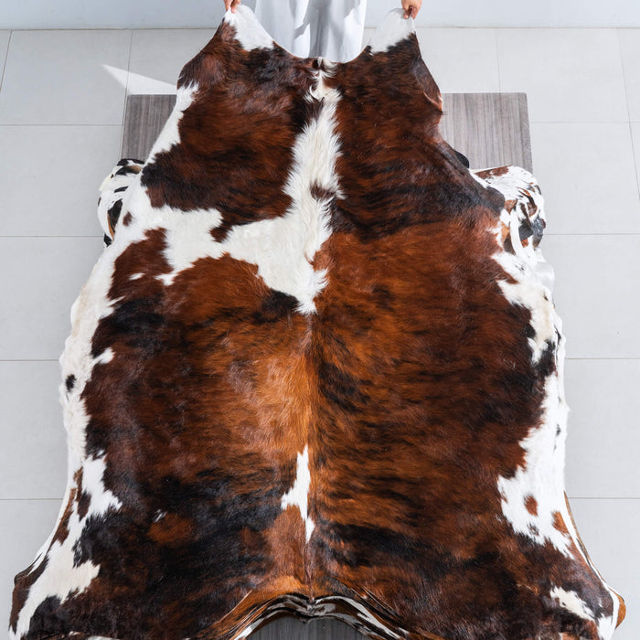 Tricolor Brindle Mix Cowhide Rug Size 8'0" L x 7'3" W 9647