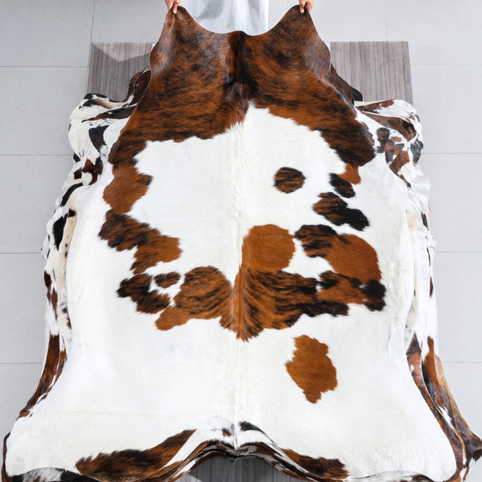 White Tricolor Cowhide Rug Size 7'3" L x 6'3" W 9665
