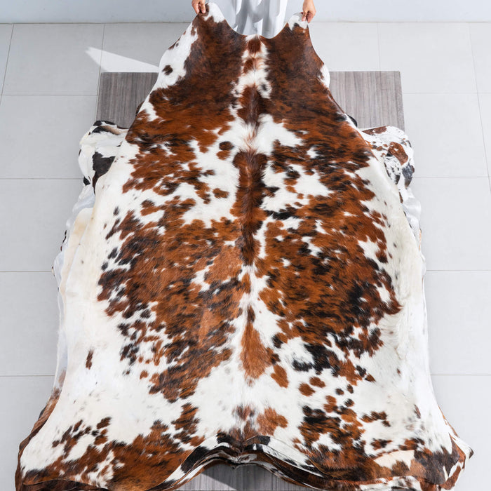 White Tricolor Cowhide Rug Size 7'11" L x 6'8" W 9684