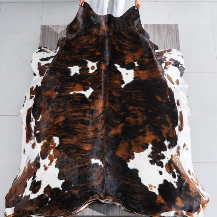 Dark Tricolor Cowhide Rug Size 7'8" L x 6'2" W 9698