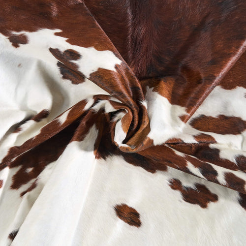 Vintage White Tricolor Cowhide Rug Size 7'1" L x 6'7" W 9708