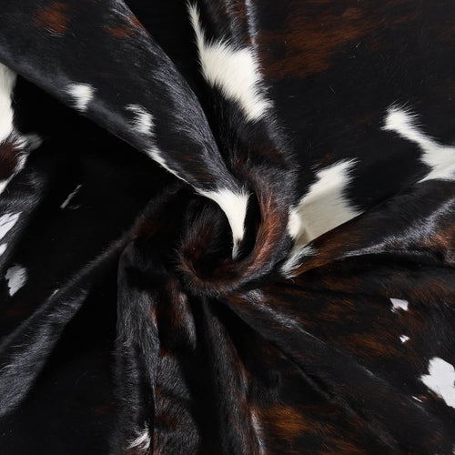 Vintage Dark Tricolor Cowhide Rug Size 7'8" L x 6'10" W 9709