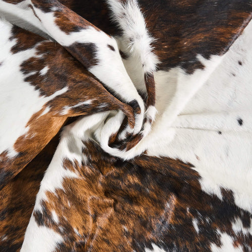 Vintage White Tricolor Cowhide Rug Size 7'5" L x 6'4" W 9711