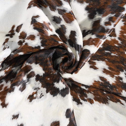 Vintage White Tricolor Cowhide Rug Size 7'6" L x 6'9" W 9718
