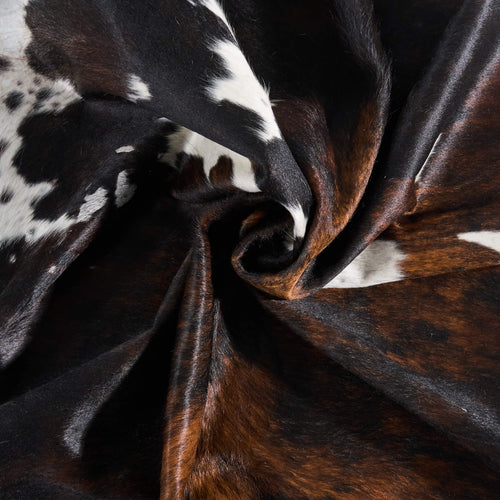 Vintage Tricolor Brindle Mix Cowhide Rug Size 7'11" L x 6'4" W 9729