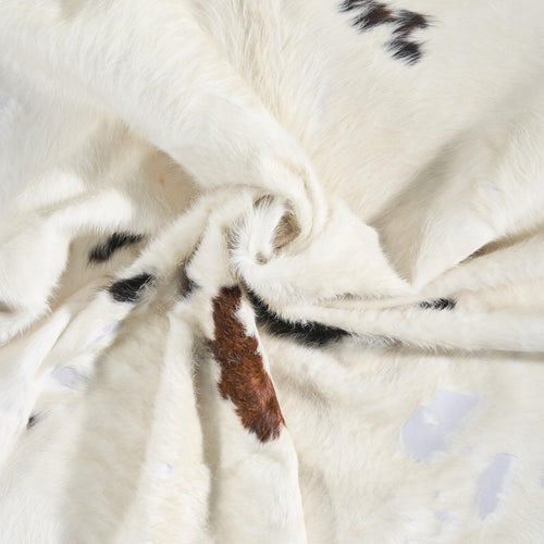 Vintage White Tricolor Cowhide Rug Size 7'10" L x 6'8" W 9734