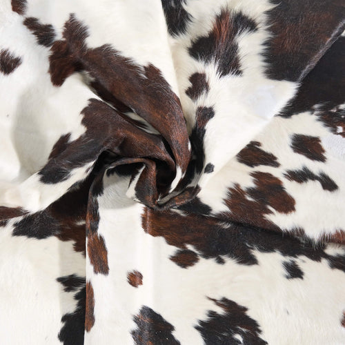 Vintage White Tricolor Cowhide Rug Size 7'4" L x 6'8" W 9736