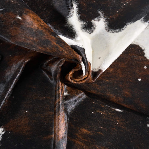 Vintage Tricolor Brindle Mix Cowhide Rug Size 8'3" L x 6'11" W 9742