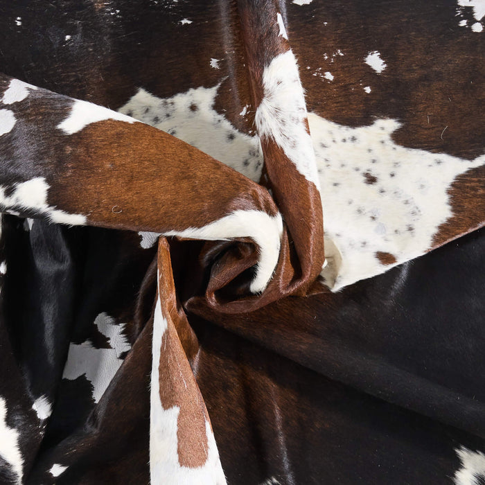Vintage Chocolate and White Cowhide Rug Size 7'8" L x 6'11" W 9754