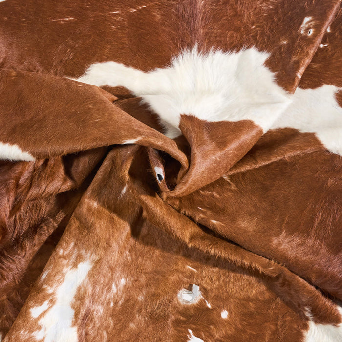 Vintage Brown and White Cowhide Rug Size 6'11" L x 5'8" W 9762