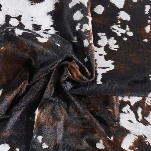 Vintage Tricolor Brindle Mix Cowhide Rug Size 7'1" L x 6'0" W 9764