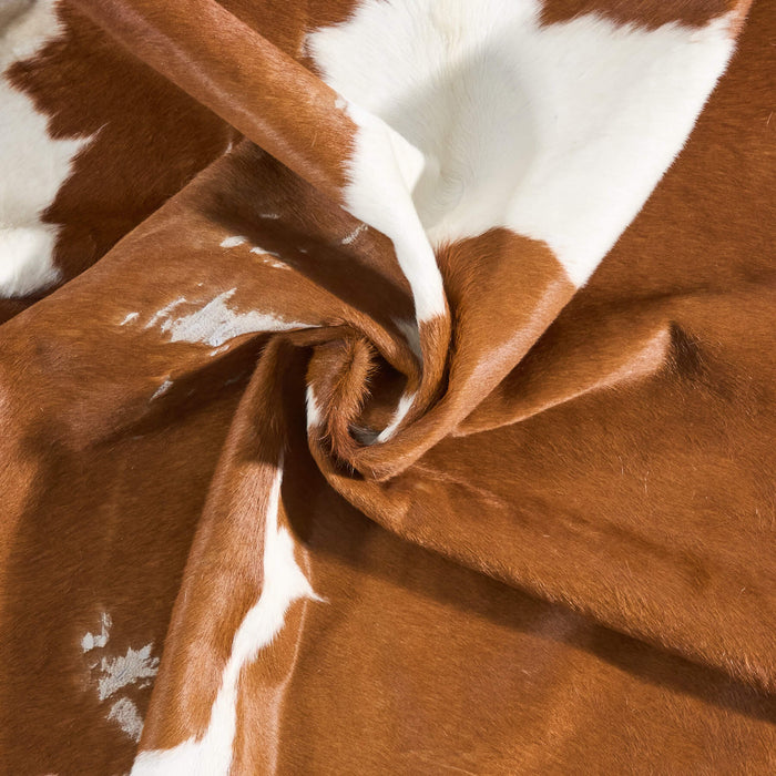 Vintage Brown and White Cowhide Rug Size 7'2" L x 6'4" W 9767