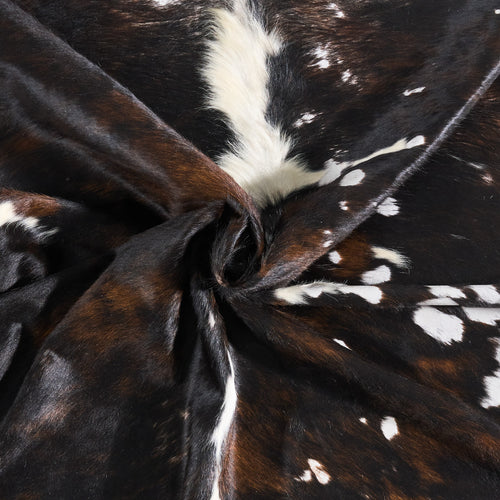 Vintage Dark Tricolor Cowhide Rug Size 7'7" L x 6'5" W 9768