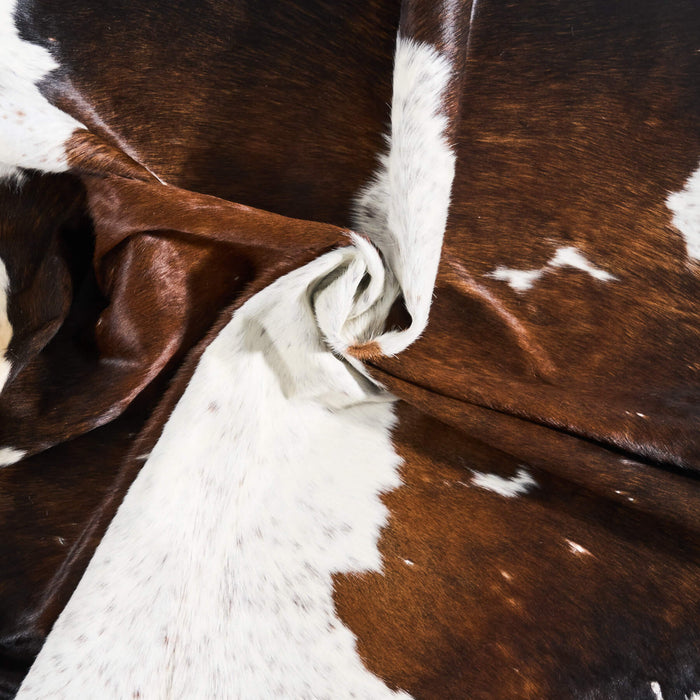 Vintage Chocolate and White Cowhide Rug Size 7'0" L x 6'6" W 9769