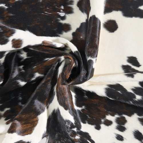 Vintage White Tricolor Cowhide Rug Size 7'8" L x 6'11" W 9771