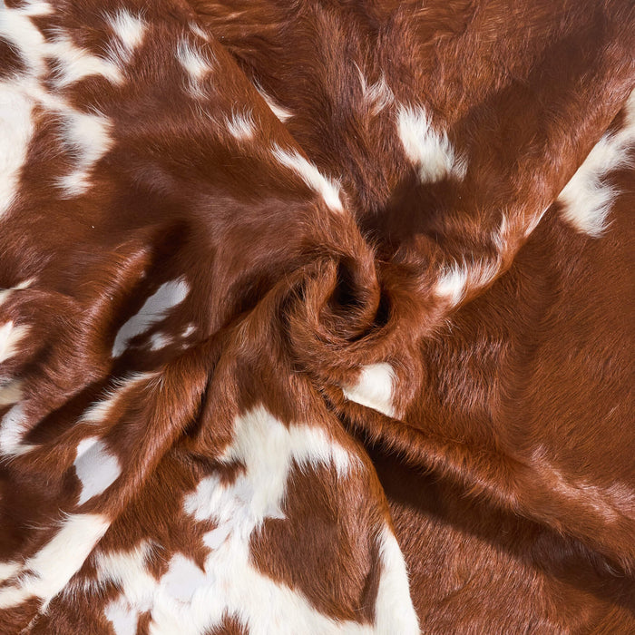 Vintage Brown and White Cowhide Rug Size 6'7" L x 6'5" W 9782