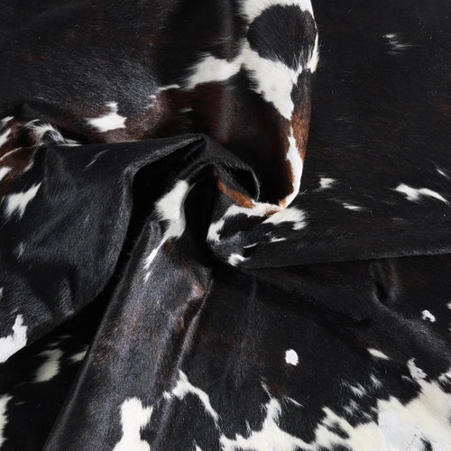 Vintage Dark Tricolor Cowhide Rug Size 7'7" L x 7'0" W 9795