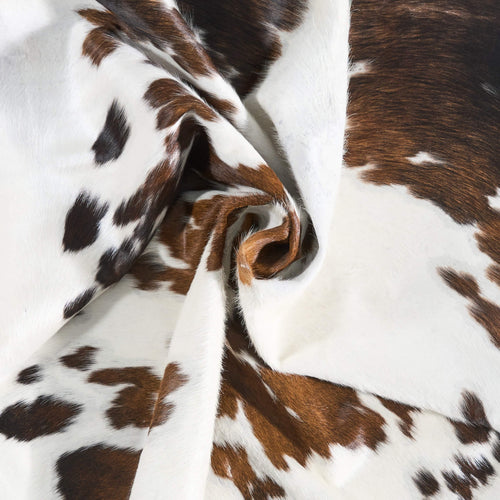 Vintage White Tricolor Cowhide Rug Size 7'5" L x 6'1" W 9799