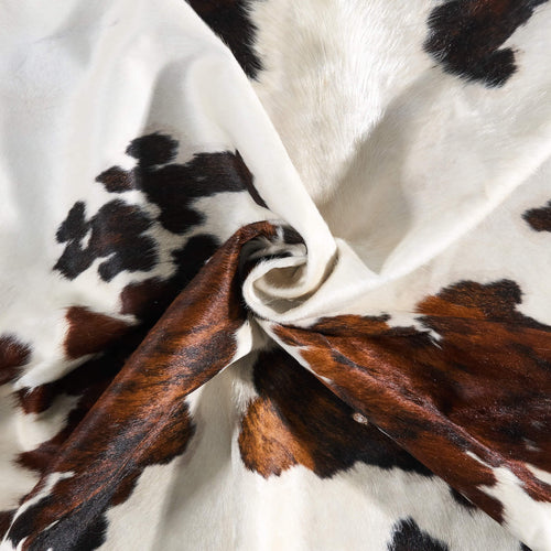 Vintage White Tricolor Cowhide Rug Size 7'4" L x 6'8" W 9805