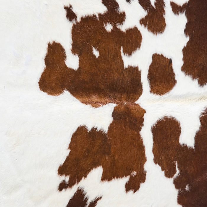 Vintage Brown and White Cowhide Rug Size 5'8" L x 6'0" W 9815