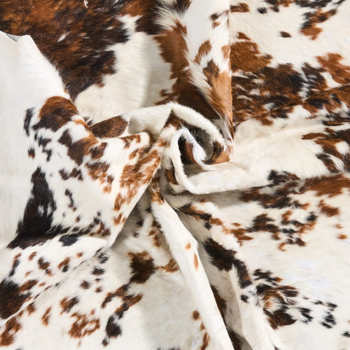 Vintage White Tricolor Cowhide Rug Size 7'8" L x 6'7" W 9820