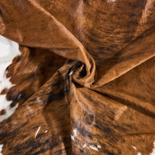 Vintage Tricolor Brindle Mix Cowhide Rug Size 7'3" L x 6'10" W 9833