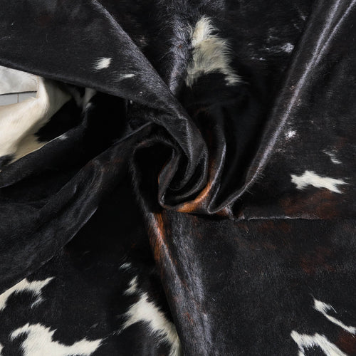 Vintage Dark Tricolor Cowhide Rug Size 7'8" L x 6'11" W 9834