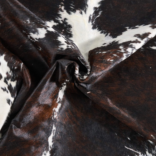 Vintage Dark Tricolor Cowhide Rug Size 6'6" L x 6'0" W 9844