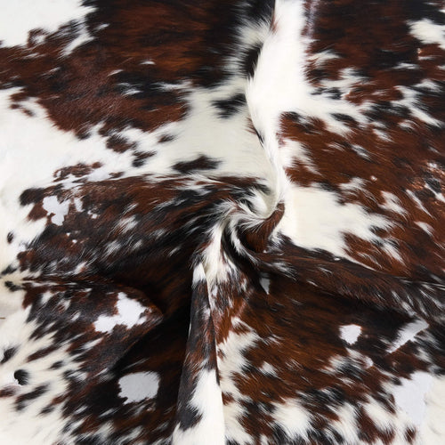 Vintage White Tricolor Cowhide Rug Size 6'8" L x 6'2" W 9845