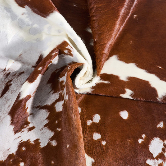 Vintage Brown and White Cowhide Rug Size 7'3" L x 6'9" W 9847