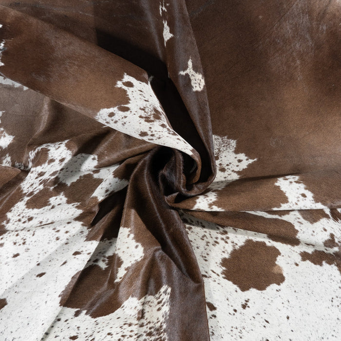 Brazilian Chocolate and White Cowhide Rug Size 7'6" L x 6'10" W 9928