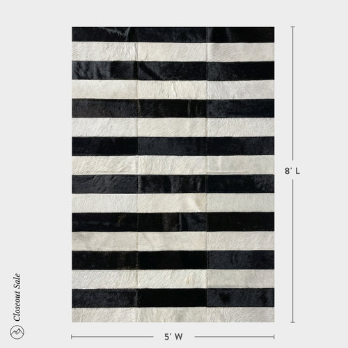 Black and White Line Patchwork Cowhide Rug Size 8 x 5 Feet on Sale