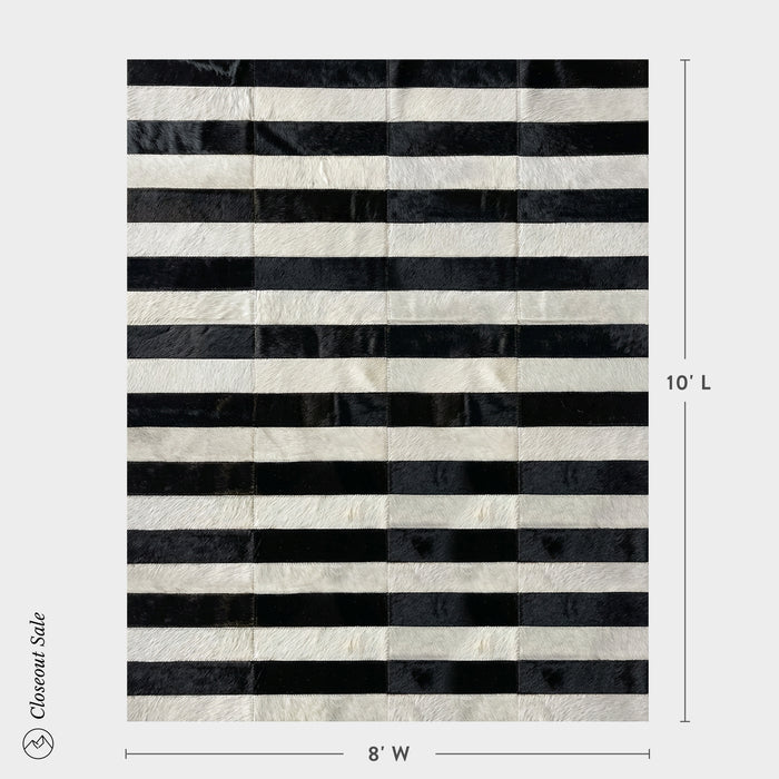 Black and White Line Patchwork Cowhide Rug Size 10 x 8 Feet on Sale
