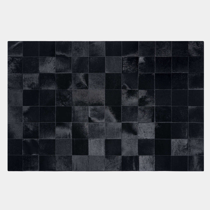 Rhodes Black Cowhide Rug, Natural Suede Leather | eCowhides