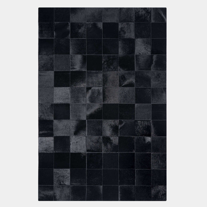 Rhodes Black Cowhide Rug, Natural Suede Leather | eCowhides