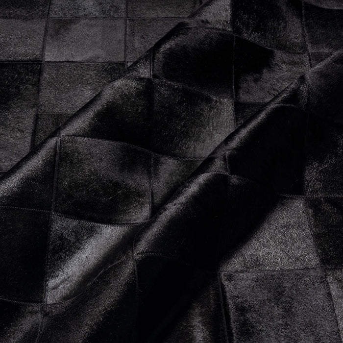 Rhodes Black Cowhide Rug, Natural Suede Leather | eCowhides
