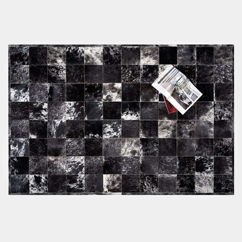 Black Salt and Pepper Patchwork Cowhide Rug